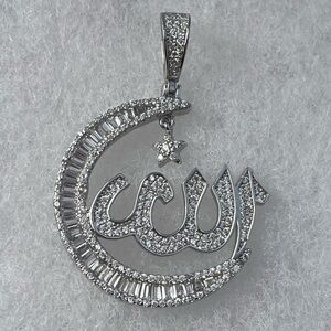 Sterling Silver CZ Allah Crescent Pendant Charm